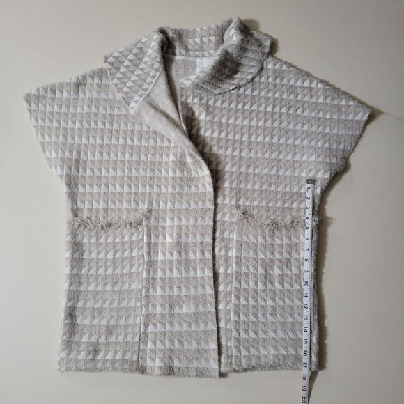 Anthropologie Two-Toned Cream Open Front Shawl Neck Collar Cardigan Sweater - Picture 9 of 15